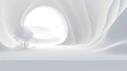 Abstract white cave from random shapes with tree. Ai generation
