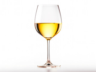 White wine in a wineglass on a white background.