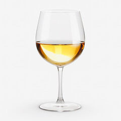 White wine in a wineglass on a white background.