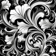 Art nouveau floral white sheet full of black wallpaper Generative AI