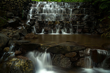 Landscape of multilevel waterfalls in Dlundung, Trawas, Mojokerto. Indonesia.