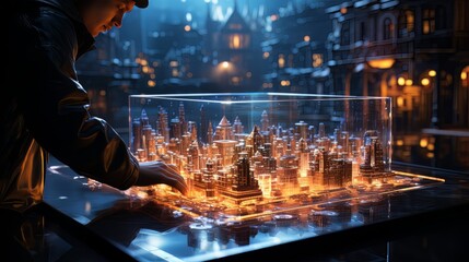 Man and futuristic technological progress city. Future technologies, Internet Business, Digital technology AI