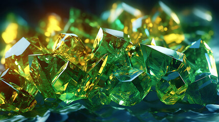 Amazing bright and shiny Euchlorine crystal cluster background. Jewel mineral detailed macro. Generative AI