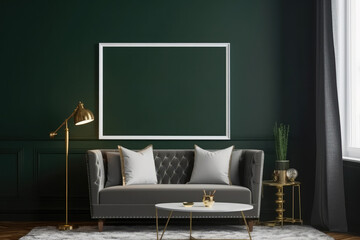 Frame mockup in farmhouse living room interior background, 3d render, generative AI