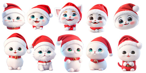 White kitten wearing Santa costume, Christmas day, 3d illustration transparent background