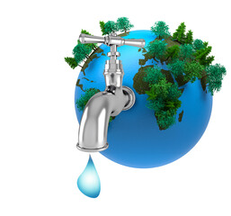 Digital png illustration of globe with trees and faucet on transparent background