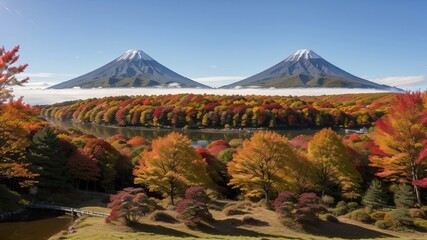 biased Fall temper and batch with computable click shroud and bloom farewell on the lake. Creative resource, AI Generated