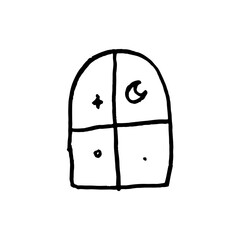 window with night sky doodle illustration