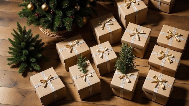 Christmas giving corner solicitation with ache Tree . scenery from above. Creative resource, AI Generated