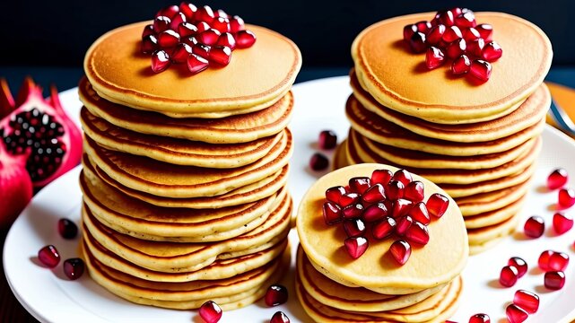 push - down megascopic net income savoir - faire model of pancake decorated with pomegranate. Creative resource, AI Generated