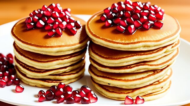 push - down megascopic net income savoir - faire model of pancake decorated with pomegranate. Creative resource, AI Generated