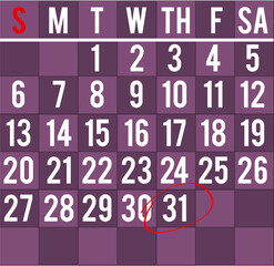 Digital png illustration of calendar with marked 31th day on transparent background