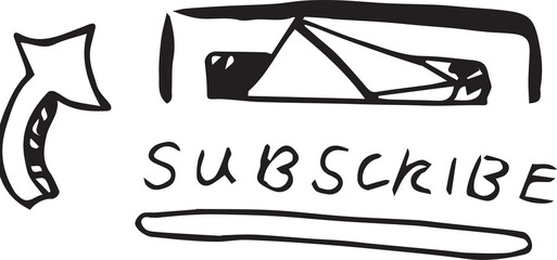 Digital png illustration of arrow drawing and subscribe text on transparent background