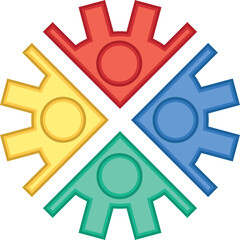 Digital png illustration of cog of colourful parts on transparent background