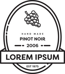 Digital png illustration of grape and hand made pinot noir text on transparent background