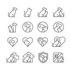 Fototapeta premium Dog cat pet logo line icon vector collection