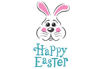 Digital png illustration of happy easter text with bunny icon on transparent background