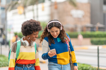 College students, talking and listening to music