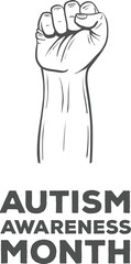 Digital png illustration of autism awareness month with hand icon on transparent background