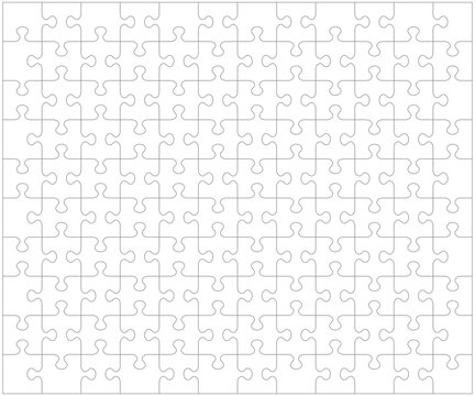 Jigsaw puzzle blank template or cutting guidelines of 120 transparent pieces. Classic style pieces are easy to separate (every piece is a single shape). 
