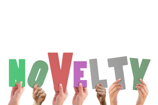 Digital png illustration of hands holding novelty text on transparent background - Powered by Adobe