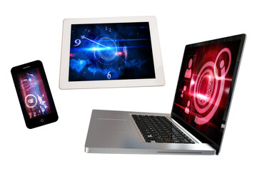 Digital png illustration of smartphone, tablet and laptop on transparent background