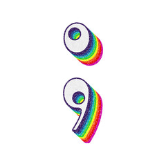 Rainbow glitter pop semicolon symbol isolated on white background. This is a part of a set which also includes letters, numbers, and shapes