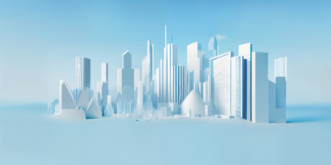 Fototapeta premium Modern City 3D render view. Minimalist modern architecture 