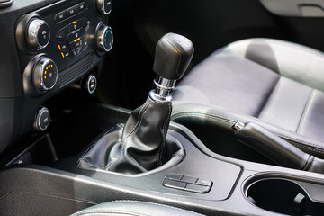 automatic transmission shift selector in the car interior. Closeup a manual shift of modern car...