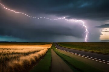 Naklejka na ściany i meble Lightning storm over field in Roswell New Mexico