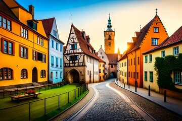 a beautiful view of colorful city colourful houses  