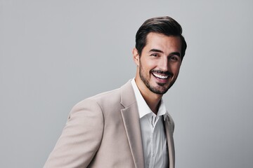 suit man portrait office copyspace handsome happy beige businessman smiling business