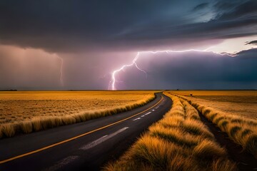 Fototapeta na wymiar Lightning storm over field in Roswell New Mexico