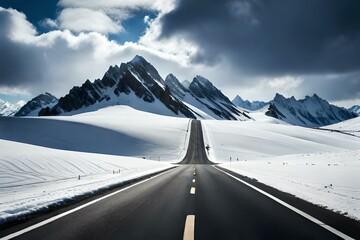  View of road leading towards snowy mountains