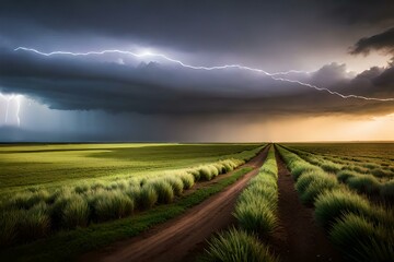 Lightning storm over field in Roswell New Mexico