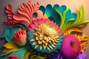 3d floral colorful bouquet background generative ai