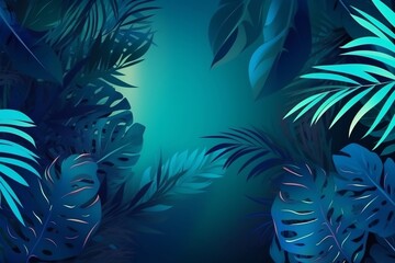 Fototapeta na wymiar tropical leaves in blue background