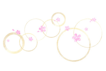水彩で描いた桜　金色の曲線の背景　日本の伝統美　和風 - 623316278