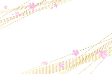 水彩で描いた桜　金色の曲線の背景　日本の伝統美　和風 - 623316291