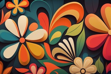 A retro 70s seamless floral pattern background	
