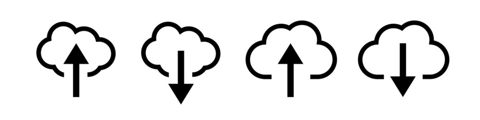 Cloud upload and download icon set. Vector.