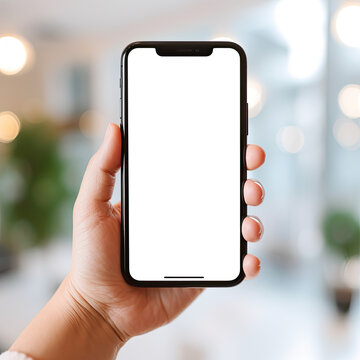 A Close Up Of A Hand Holding A Modern Smart Phone , Smart Phone Screen Is Blank , Mockup Blank Template Illustration, Isolated PNG.