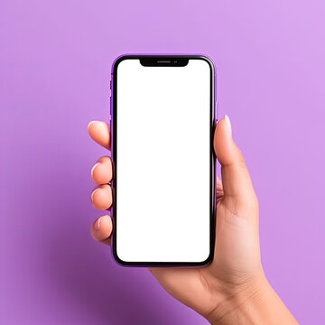 A close up of a hand holding a modern smart phone , smart phone screen is blank , Mockup blank template illustration, Isolated PNG.