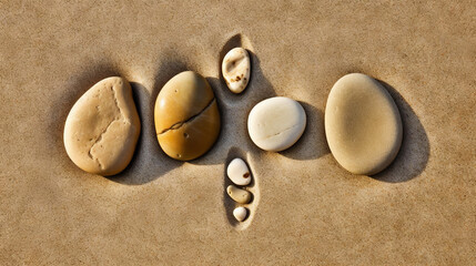 Fototapeta na wymiar Pebble stones lie on the sand in definite order. Zen meditation. Generative AI