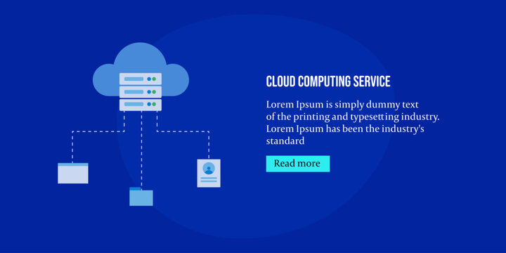 Cloud web hosting service, establishing connection and sending data to online business website, user application. Information technology internet concept. Web banner vector illustration.