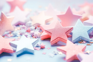 Colorful stars confetti on background. Festive decoration.