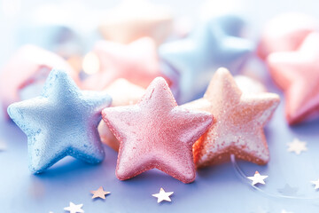 Colorful stars confetti on background. Festive decoration.