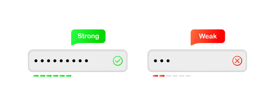 Account password. Flat, color, password complexity, password strength, come up with a strong password. Vector illustration.