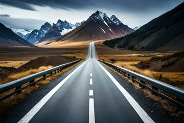 View of road leading towards snowy mountains