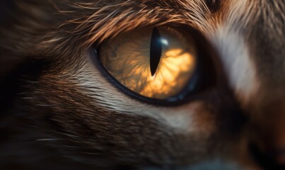 Stunning reflection in the eye of a cat in macro view Creating using generative AI tools